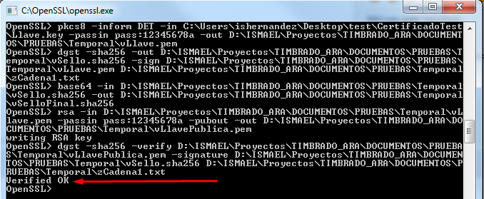 Sello correcto OpenSSL