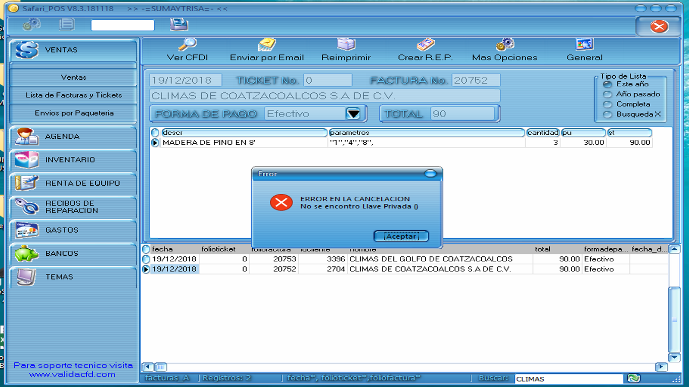 ERROR CERO EN CANCELACION