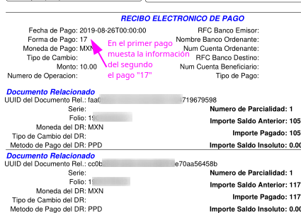datos segundo pago en lugar del primer pago; detalle correcto.