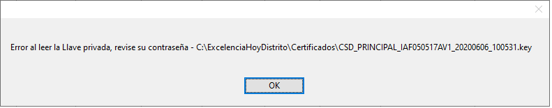 Ventana error llave